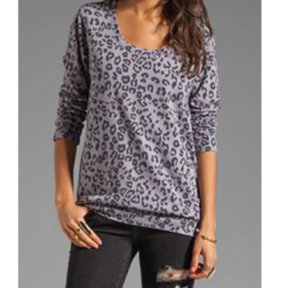 MONROW Purple Leopard Print Boyfriend Lightweight Sweatshirt